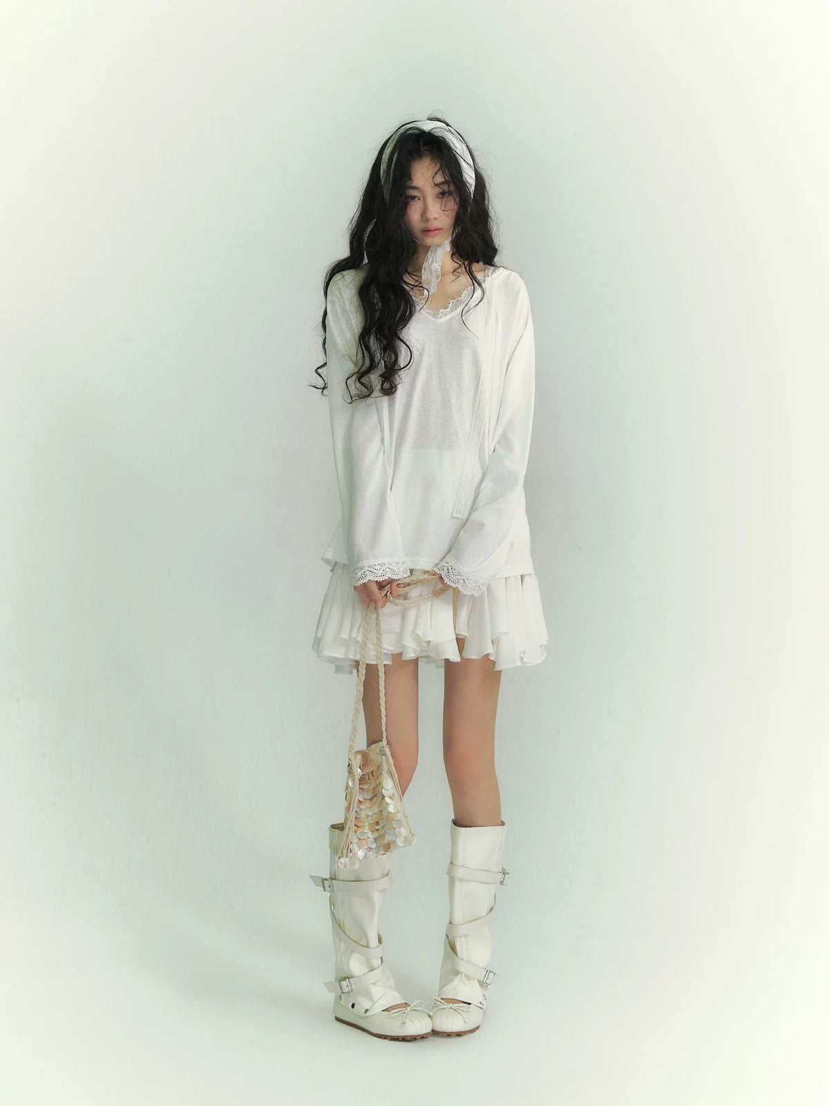 Lace Ribbon Hoodie Tee