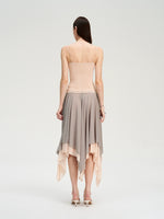 Colorblock Mesh Flared Midi Skirt