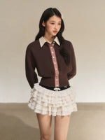 Brown Faux Layered Waist-Fitted Cropped Top