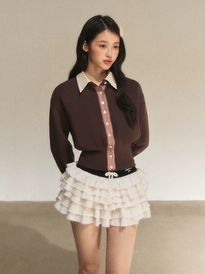 Brown Faux Layered Waist-Fitted Cropped Top