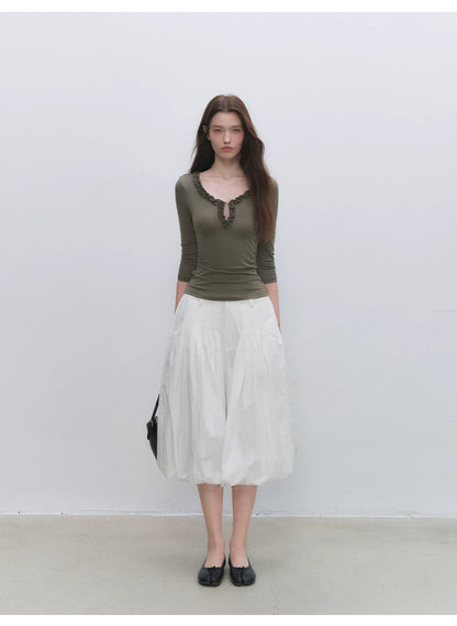Lyocell Ruffle V-Neck Top