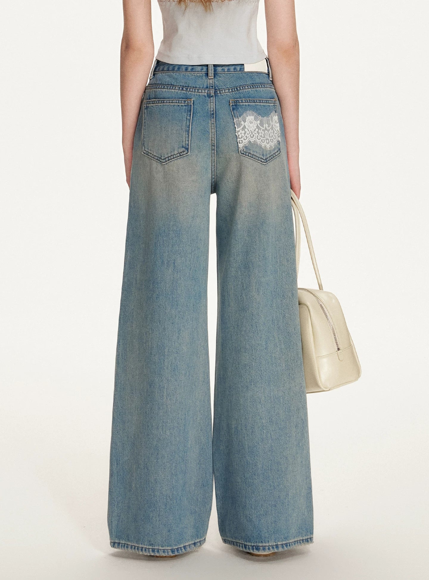 Denim Blue Lace Tie Wide-Leg Jeans