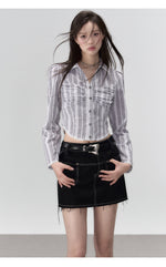 Black Denim 2-in-1 Studded Frayed Mini Skirt