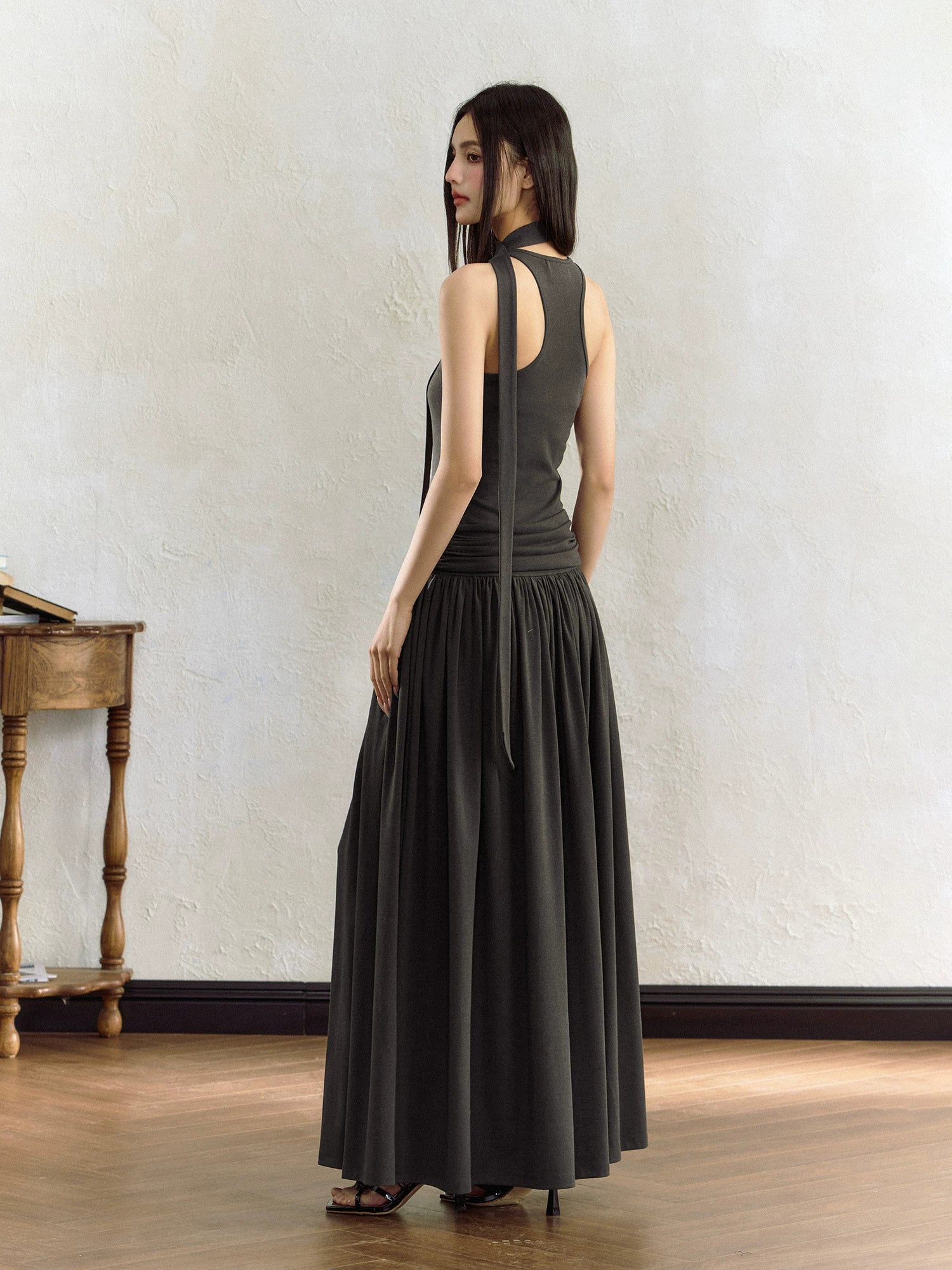 Ruched Waist A-Line Knit Slip Dress