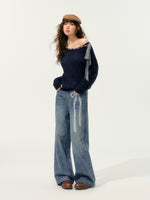 Lace Printed Wide-Leg Jeans