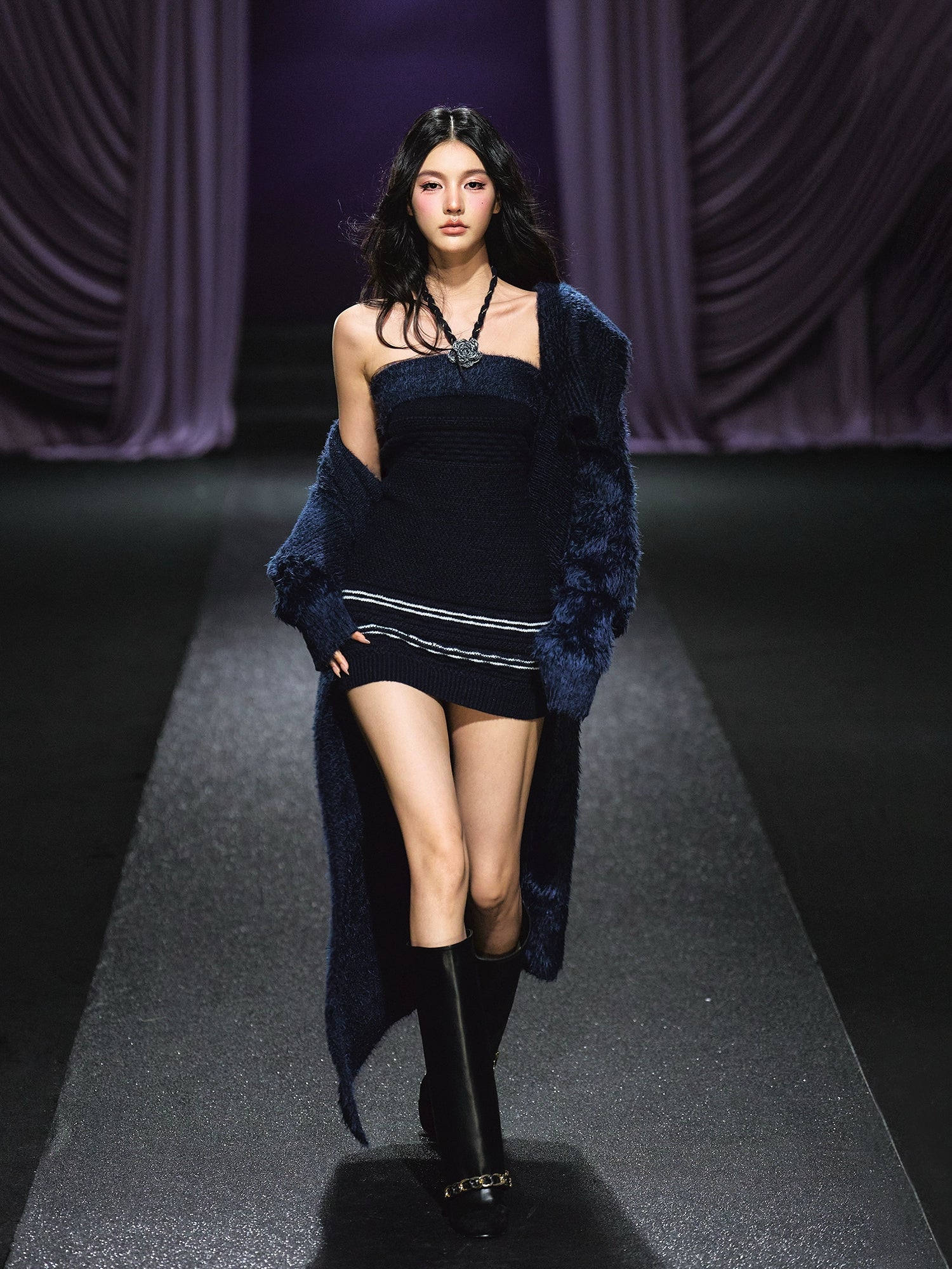 Knit Cardigan Colorblock Dress Set