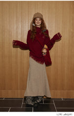 Plaid Patchwork Batwing Sleeve Knit Sweater
