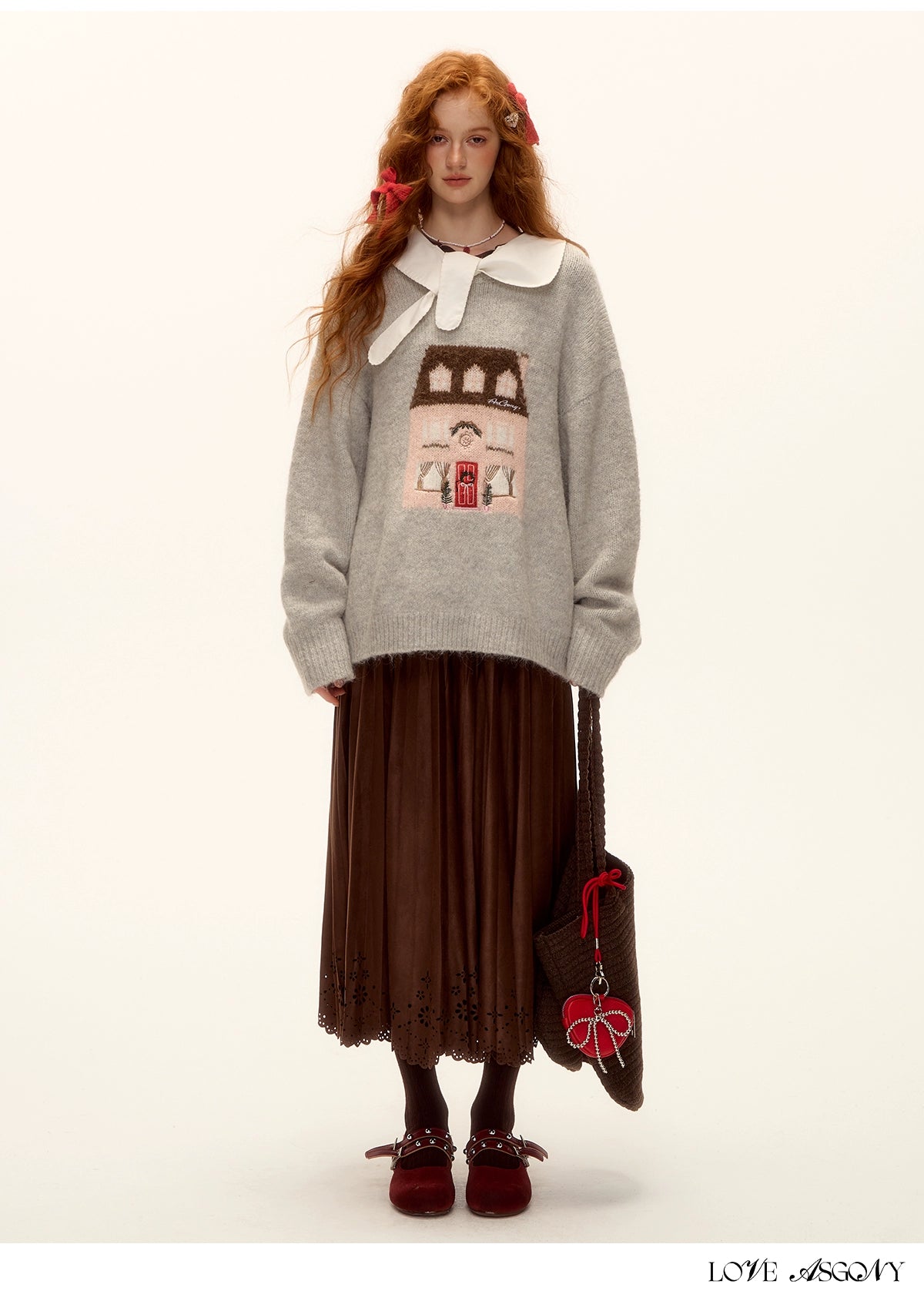 Eyelet Hem Suede Long Skirt