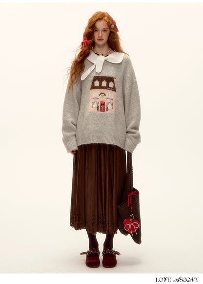 Eyelet Hem Suede Long Skirt