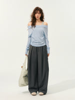 Fake Two-Piece Color-Block Draped Collar Knit Top