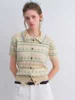 Fair Isle Polo Knit Top