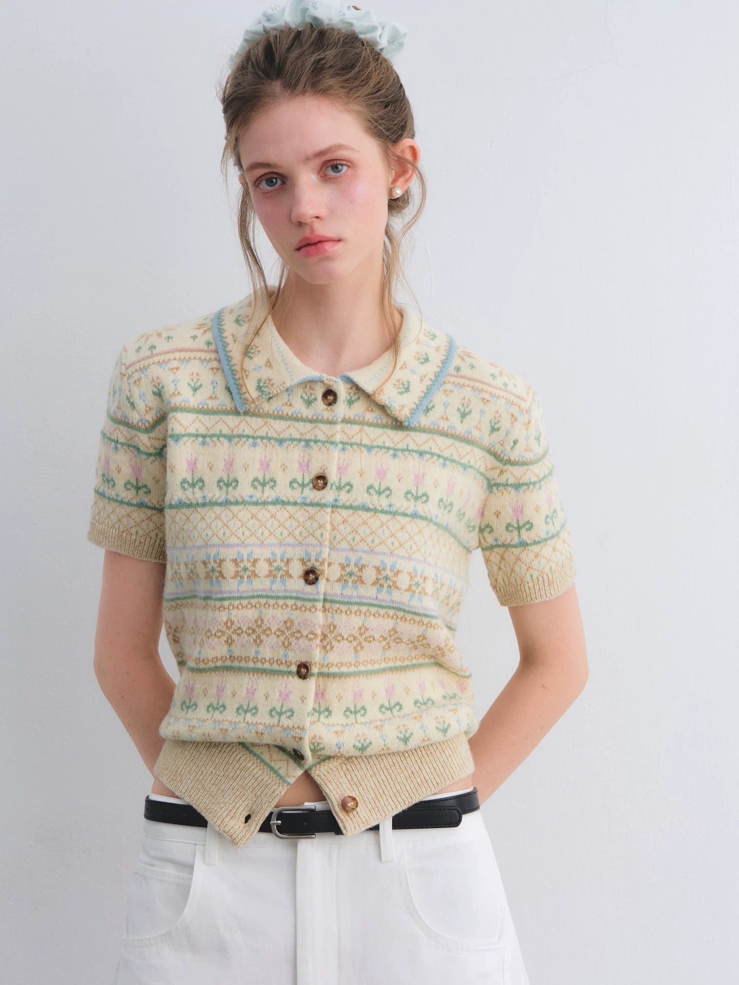 Fair Isle Polo Knit Top