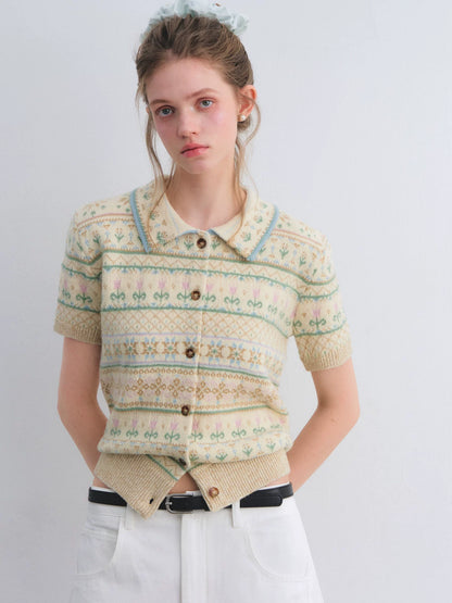 Fair Isle Polo Knit Top