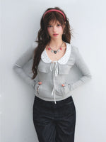 Polka Collar Cardigan Set