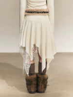 Lace Panel Irregular A-Line Skirt