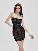 Mesh Ruched Strapless Dress