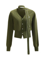 Vintage Green V-Neck Knit Cardigan