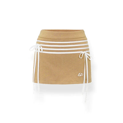 Color-Clash Mid-Waist Fitted Sports Skirt