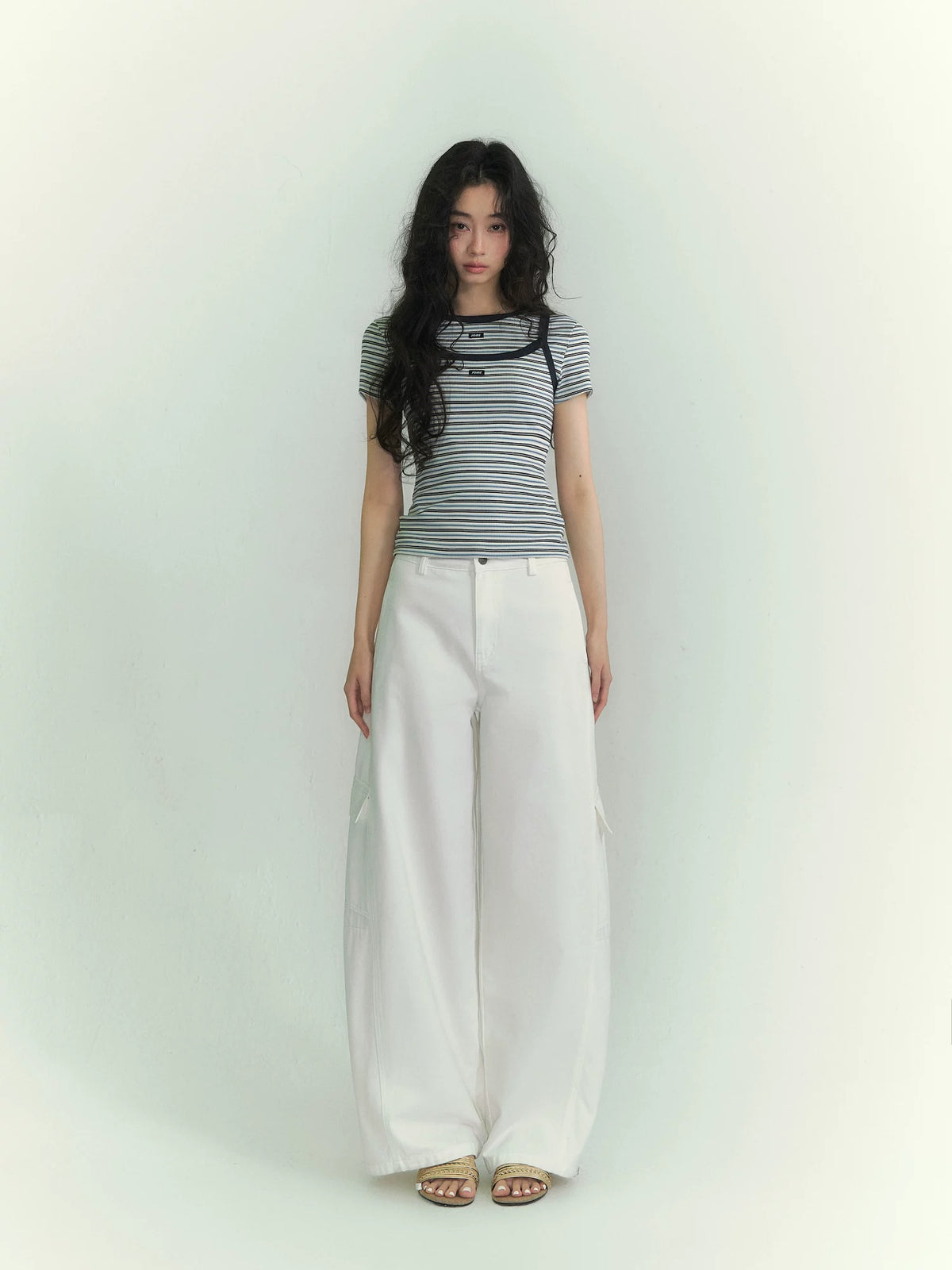 Curved Cargo Denim Pants