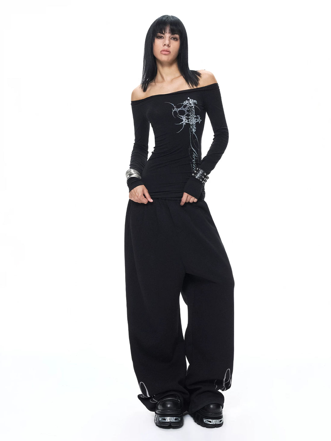 Gothic Off-Shoulder Printed Top