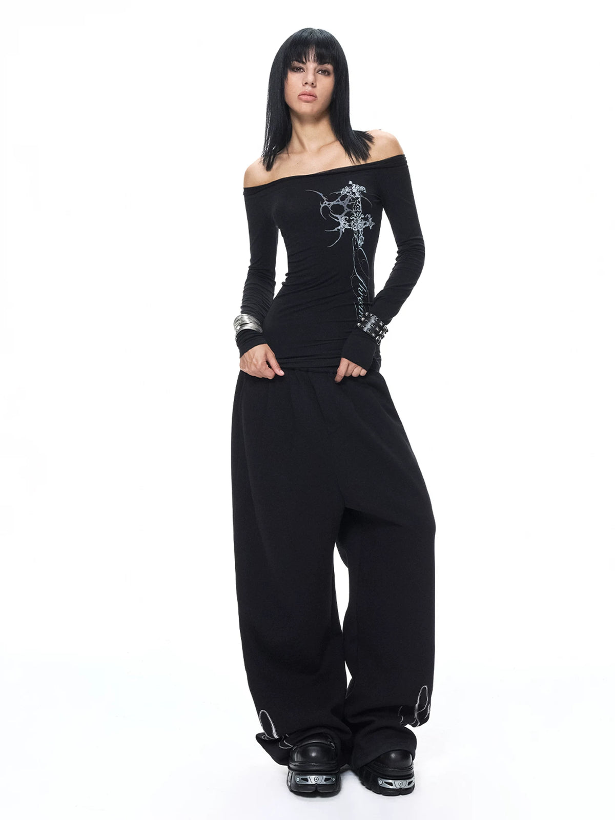 Gothic Off-Shoulder Printed Top