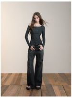 Distressed Wide-Leg Denim Pants