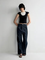 Structured Low Rise Drop-Crotch Flared Jeans