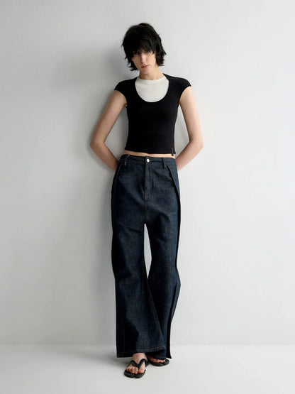 Structured Low Rise Drop-Crotch Flared Jeans
