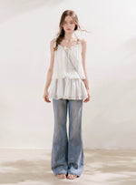 Floral Rhinestone Flared Jeans
