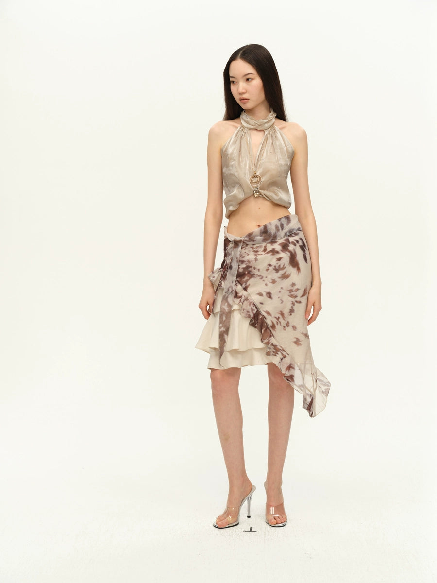 Gold Rhinestone Halter Organza Camisole