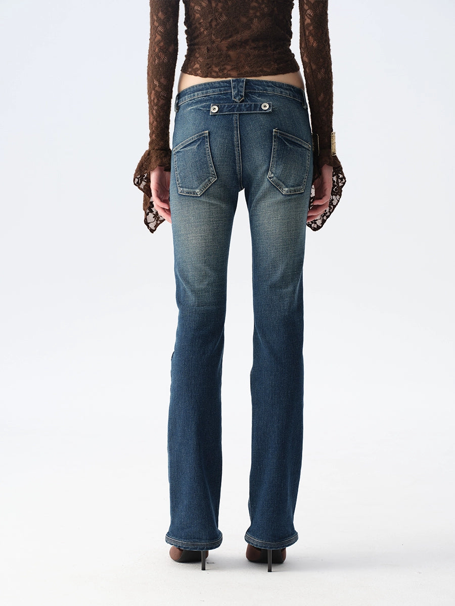 Vintage Wash Whisker Slim Straight Jeans