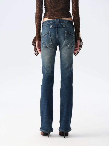 Vintage Wash Whisker Slim Straight Jeans