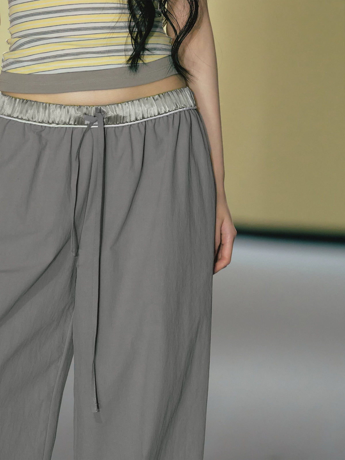 Satin Waistband Wide-Leg Pants