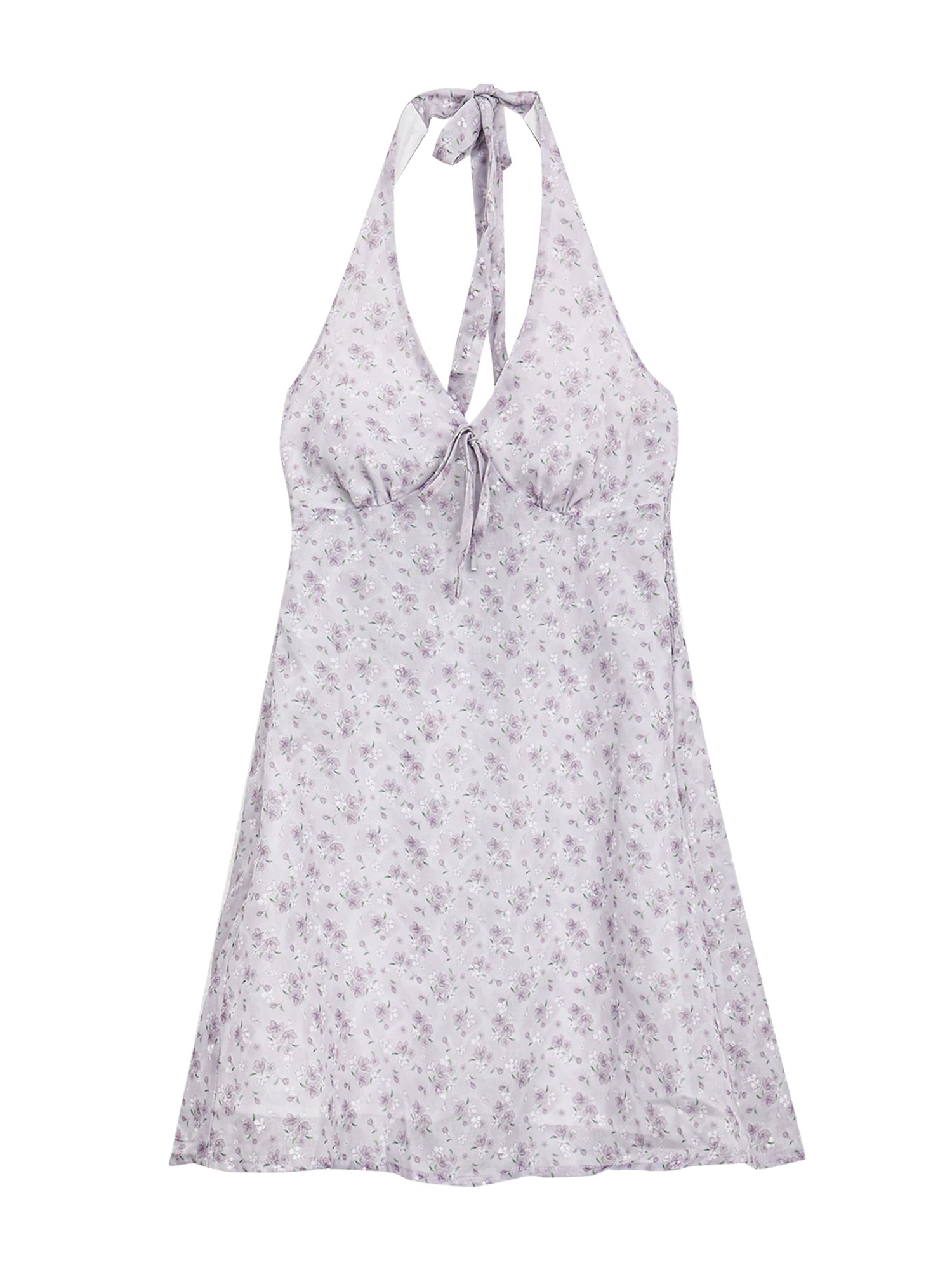 Purple Floral Halter Dress