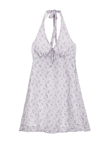 Purple Floral Halter Dress