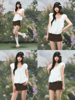 White Puff Sleeve U-neck Top