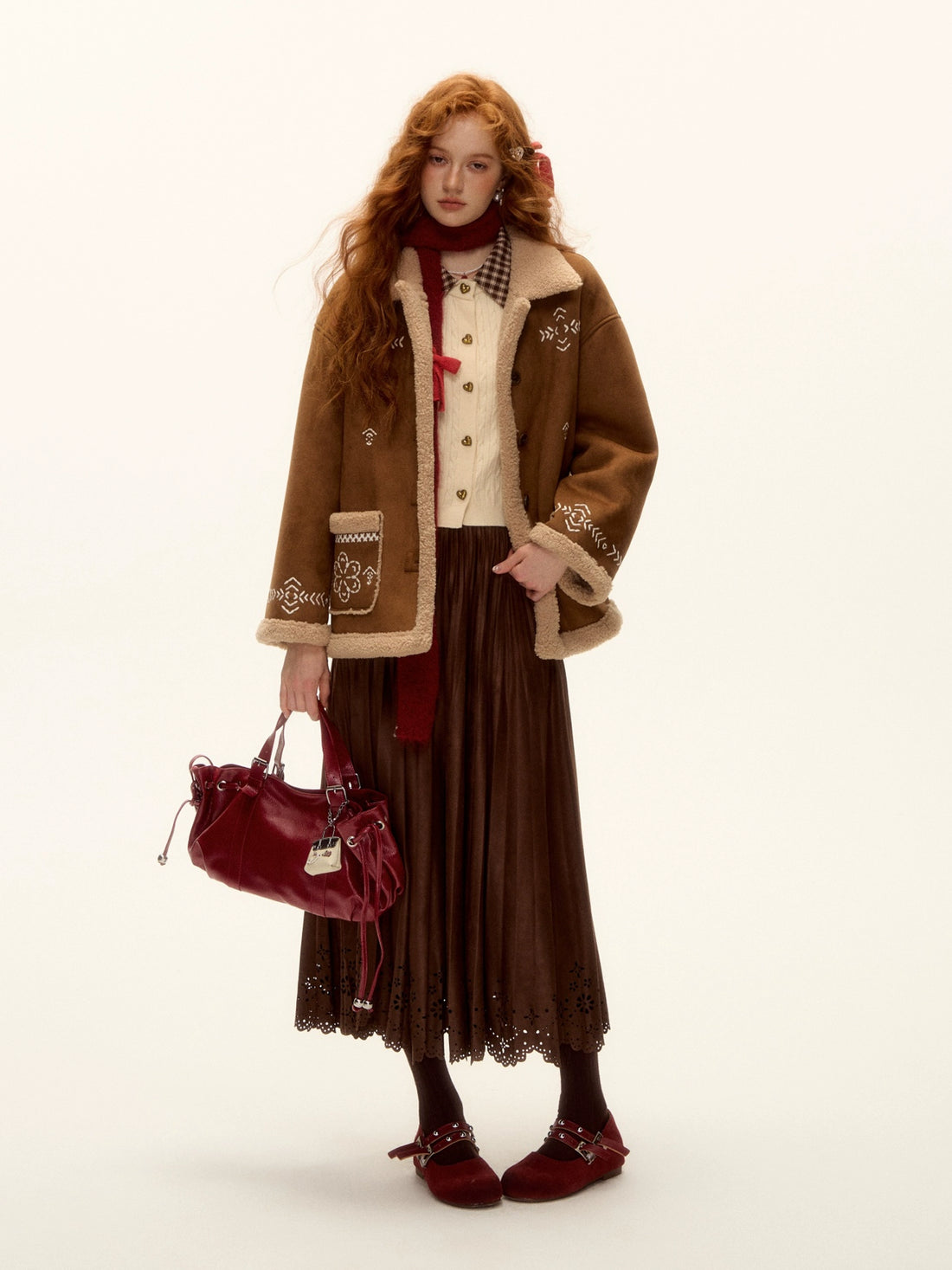 Shearling Embroidered Suede Jacket