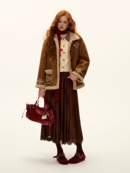 Shearling Embroidered Suede Jacket