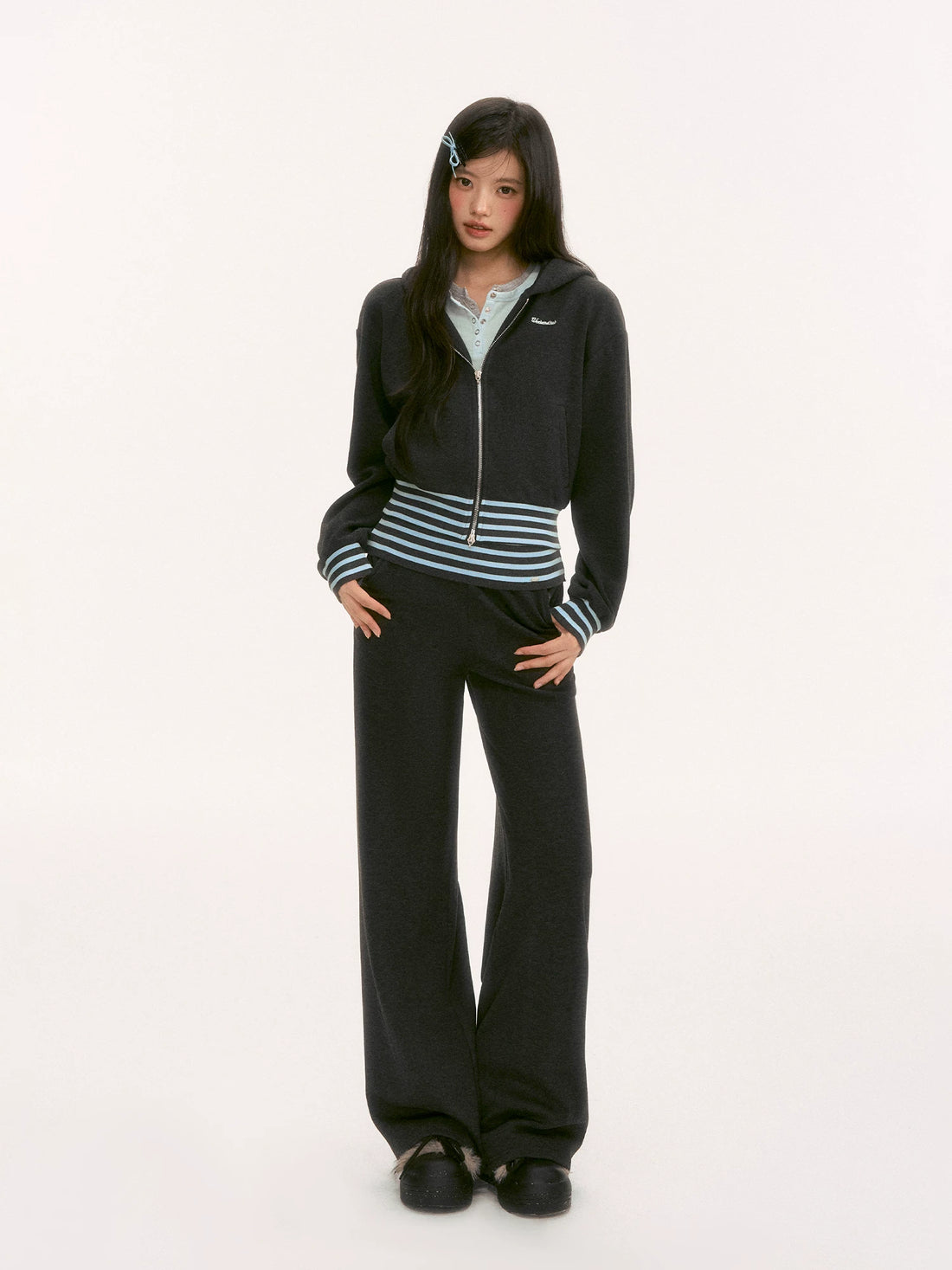 Gray Contrast Stripe Hoodie