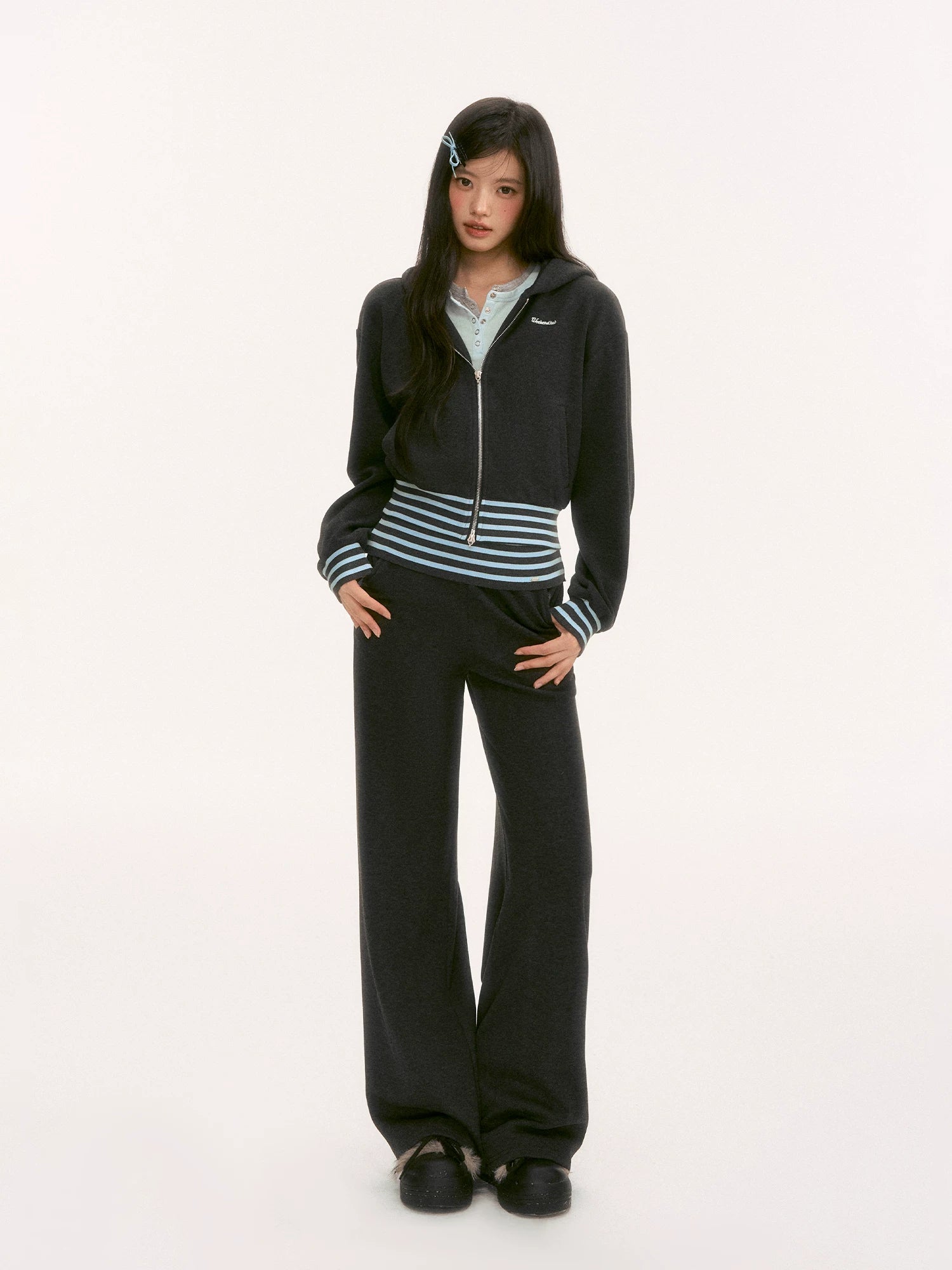 Gray Contrast Stripe Hoodie