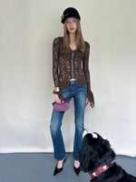Lace Button Flare-Sleeve Top