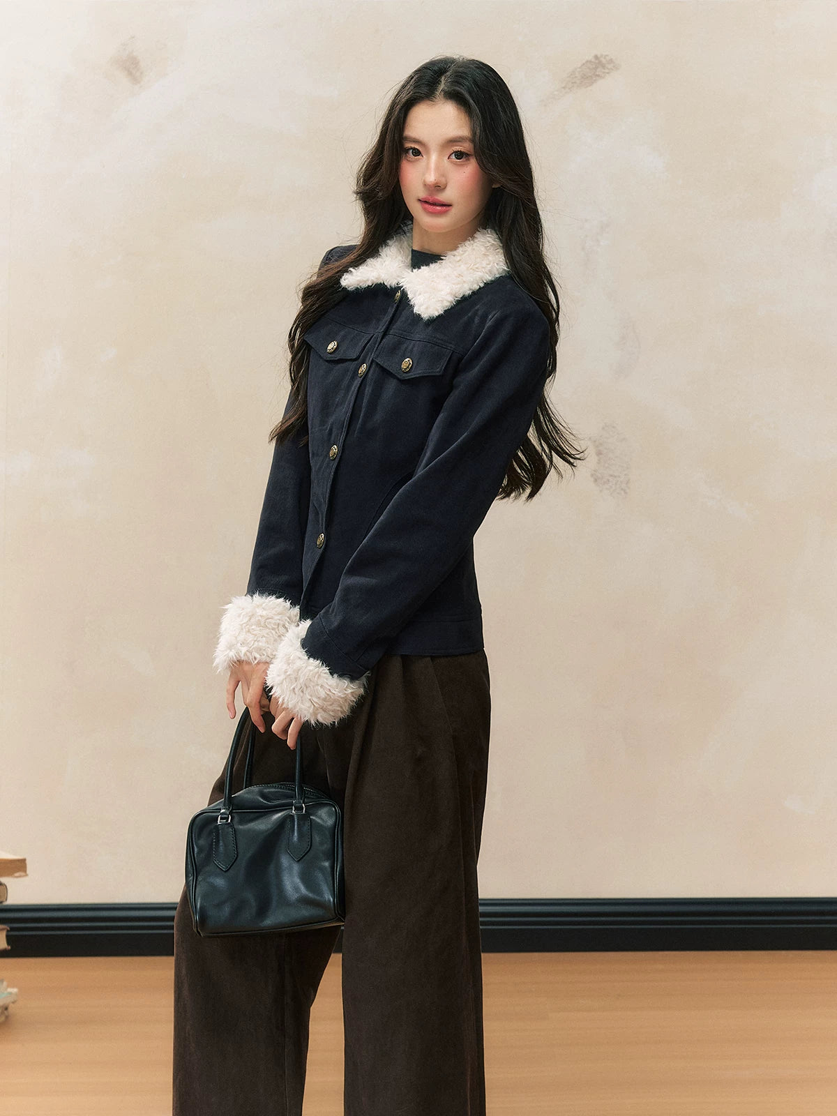 Navy Fur Collar Jacket