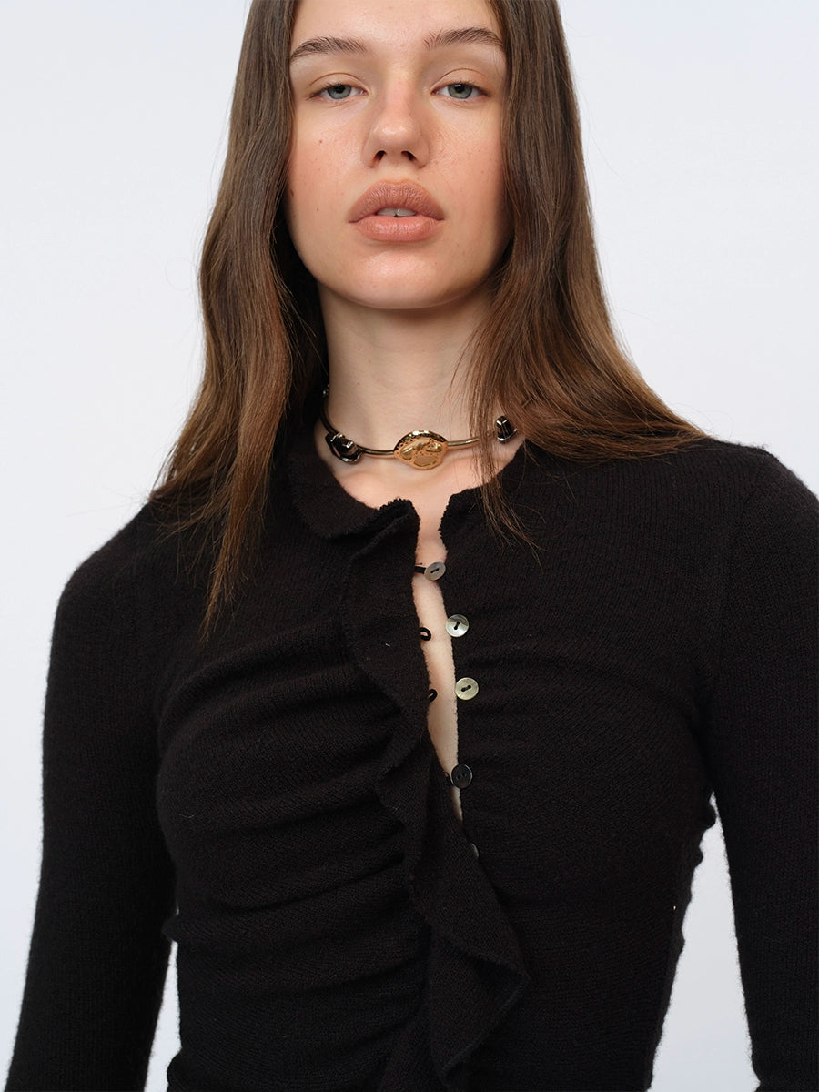 Knit Lace-Trim Panel Cardigan