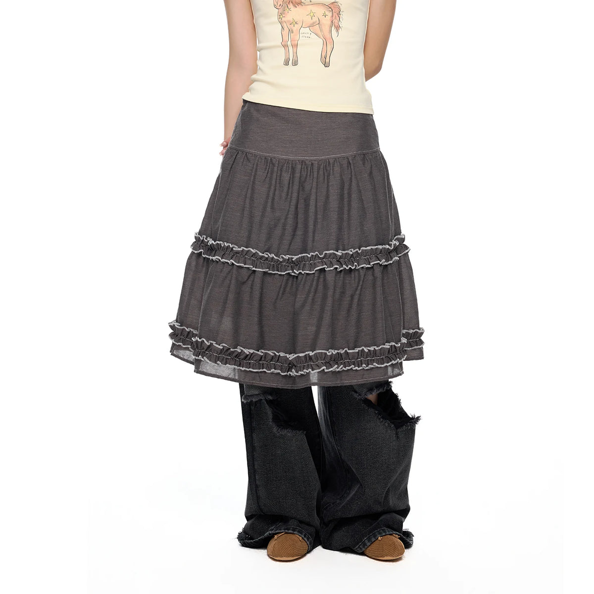 Ruffle Layered Midi Skirt