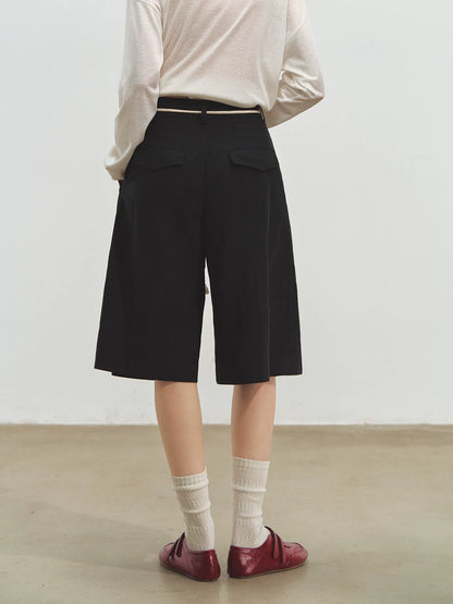 Three-dimensional Pleated Wide-leg Knee-length Shorts
