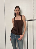 Brown Rhinestone Pleated Cross-Back Cami