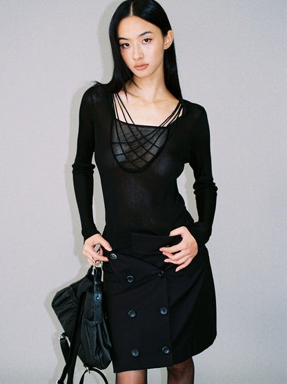 Two-Tone Viscose Hand-Threaded Mock-Layer Sweater