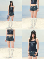 Striped Low-Waist Denim Shorts