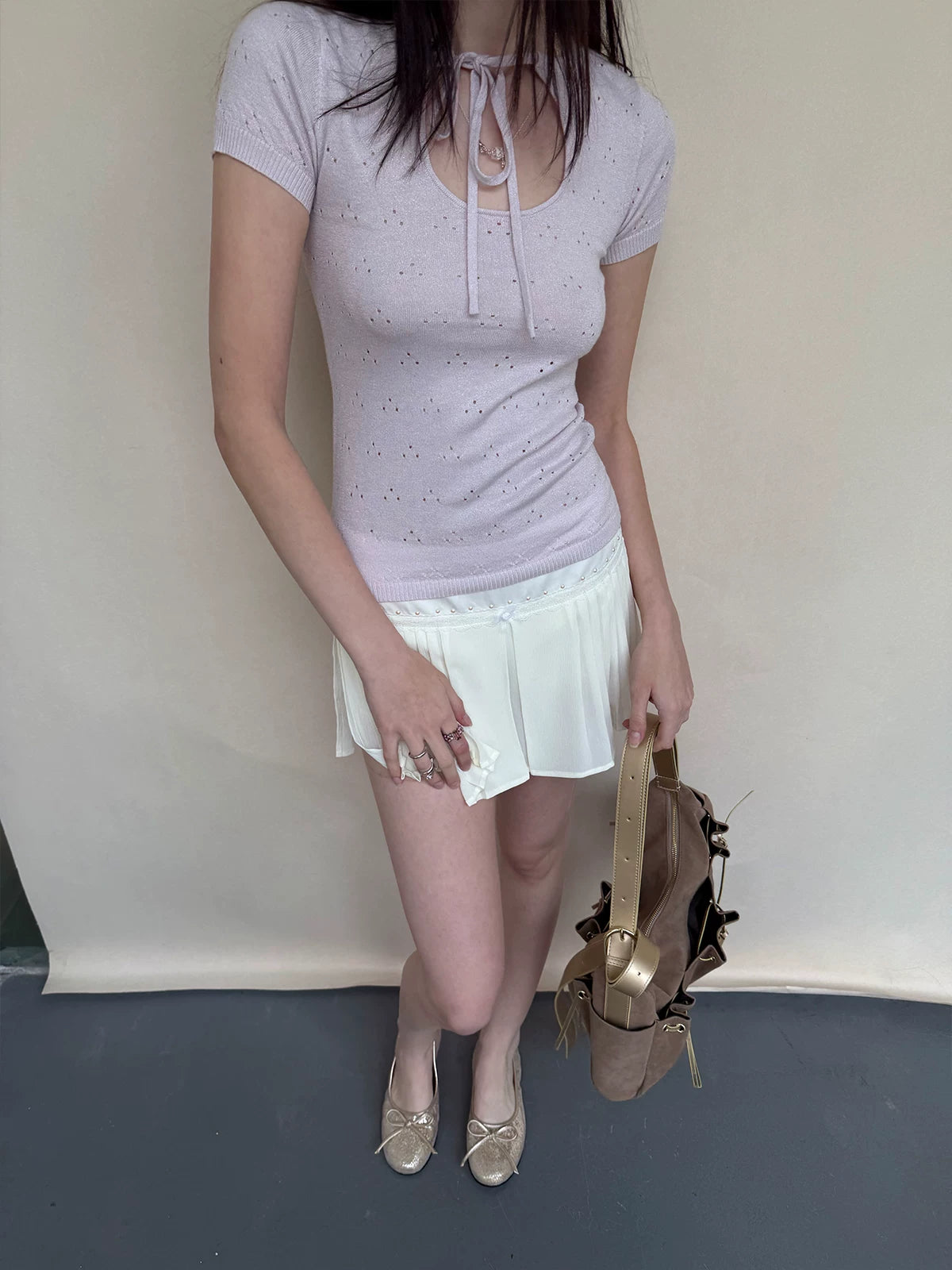 Cutout Knit Short Sleeve Top