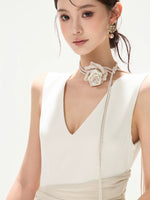 Contrast Pleated Satin Maxi Dress